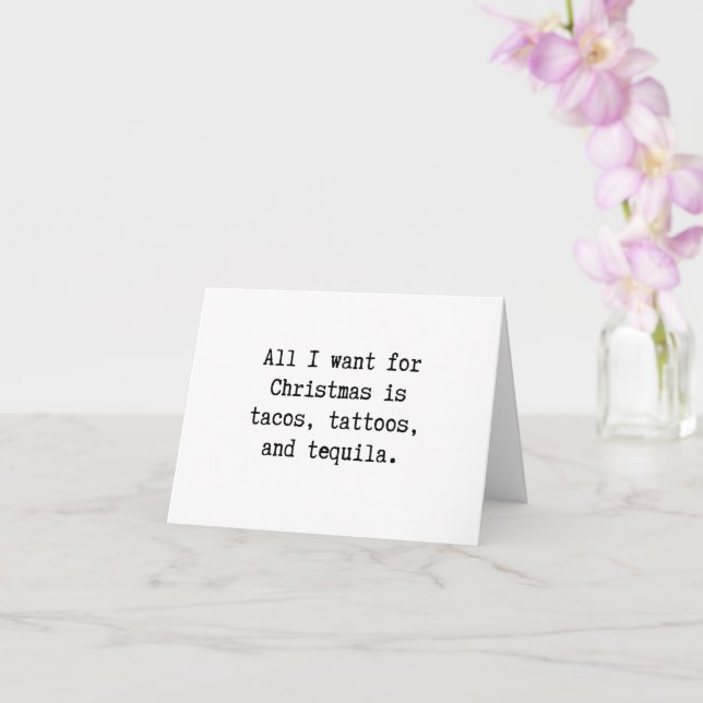 Tacos, tattoos, tequila Christmas card (Orchid)
