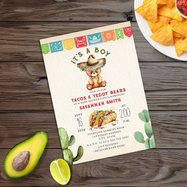 Tacos & Teddy Bears Baby Shower Fiesta Invitation (Creator Uploaded)