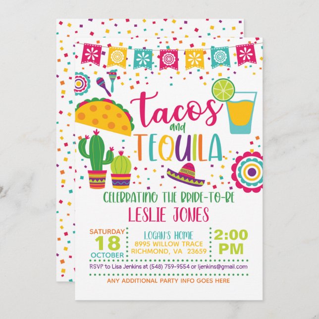 Tacos & Tequila Bridal Shower Invitation - Wh (Front/Back)