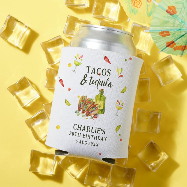 Tacos & Tequila Fun Summer Tropical Birthday Can Cooler (In Situ Summer)