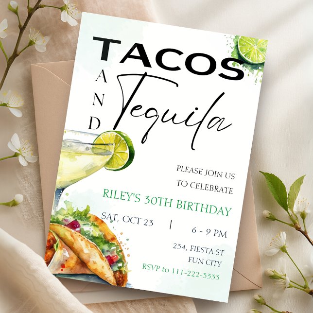 Tacos & Tequila Margarita Adult Birthday Party Invitation (Tacos Tequila Margarita Adult Birthday Party Invitation)