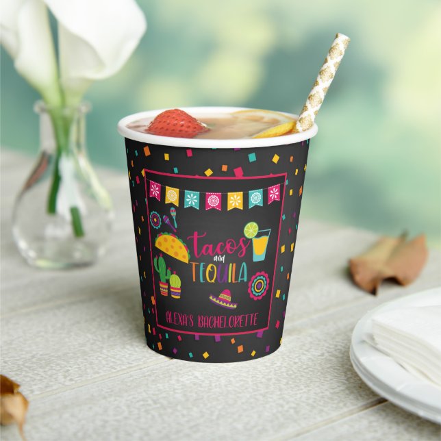 Tacos & Tequila Paper Cup - Blk (Insitu)
