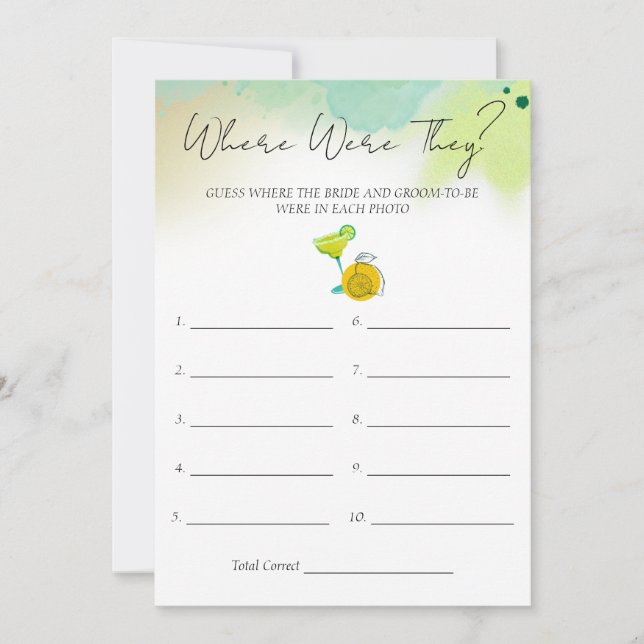 Tacos & Tequila Watercolor Bridal Shower Game Card (Front)