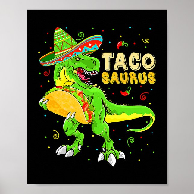 Tacosaurus Shirt Taco Cinco De Mayo Kids Boys Dino Poster (Front)