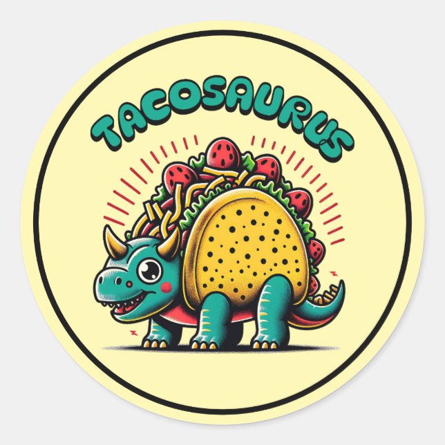 Tacosaurus Triceratops Funny Cartoon Classic Round Sticker (Front)