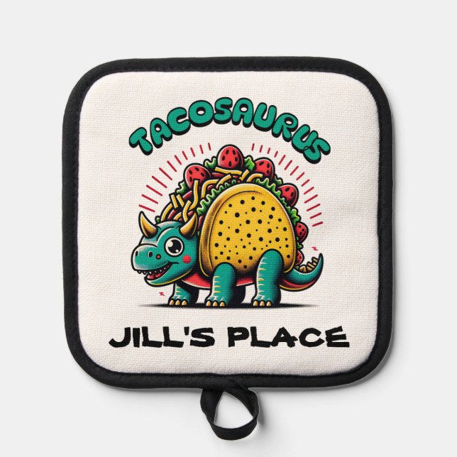 Tacosaurus Triceratops Funny Cartoon Pot Holder (Front)