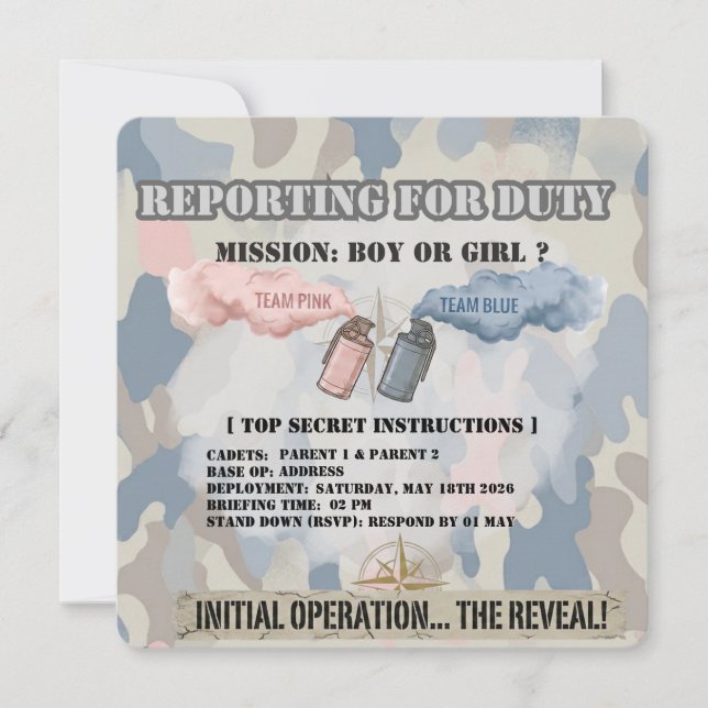 Tactical Gender Reveal Invitation  (Front)
