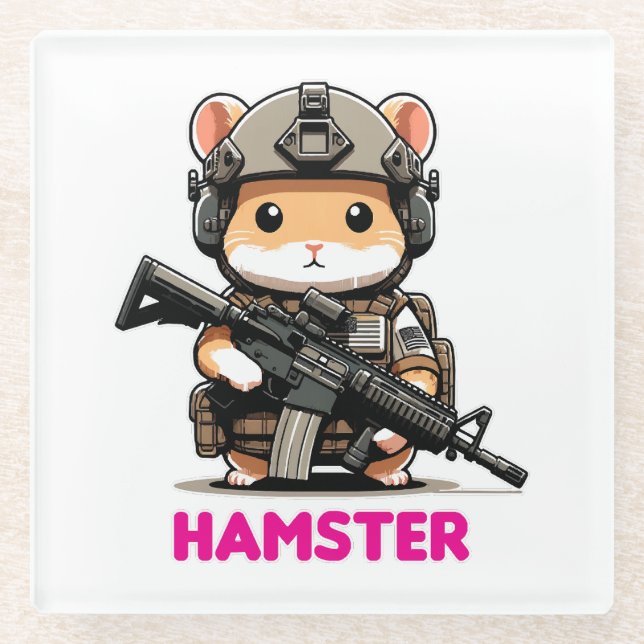 Tactical Hamster Glass Coaster (Front)