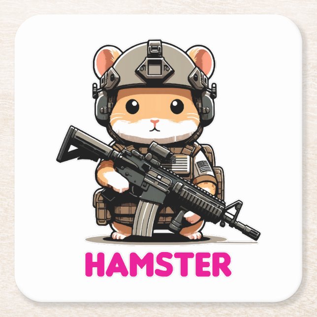 Tactical Hamster Square Paper Coaster (Front)