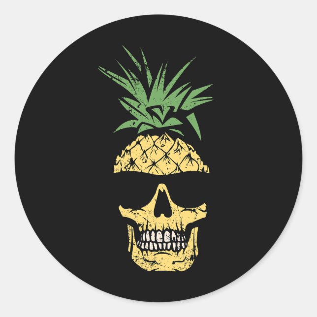 Tactical Pineapple Skull In Sunglasses Funny Tropi Classic Round Sticker (Front)