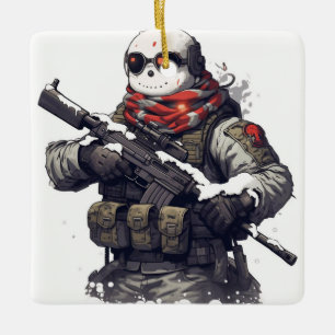 Tactical Snowman Ceramic Ornament
