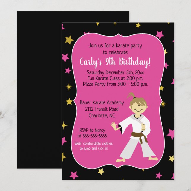 Tae Kwon Do Birthday Invitations Brown Belt Girl (Front/Back)