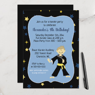 Tae Kwon Do Birthday Invitations Yellow Belt Boy