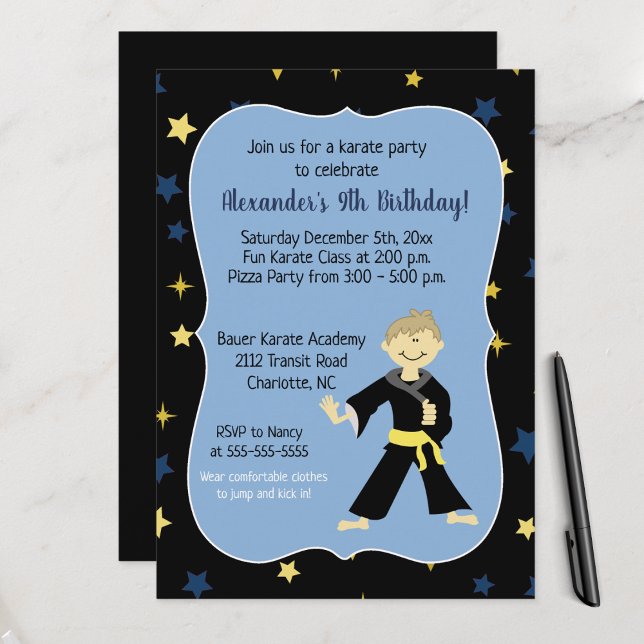Tae Kwon Do Birthday Invitations Yellow Belt Boy (Karate Tae Kwon Do Birthday Invitations)