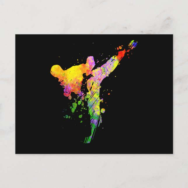 Tae Kwon Do Karate Colourful Silhouette for Girls Postcard (Front)