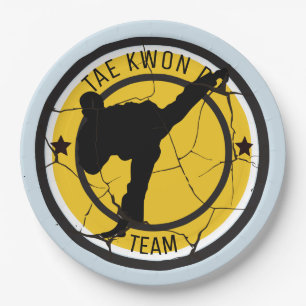 Tae Kwon Do Silhouette of Tae Kwon Do fighter. Paper Plate