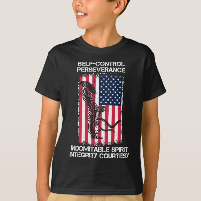 Taekwondo 5 Tenets 4th of July Sports USA Flag T-Shirt (Front)