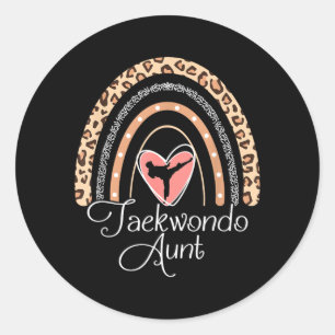 Taekwondo Aunt Boho Rainbow Funny Taekwondo Classic Round Sticker
