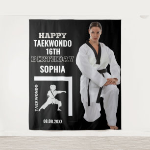 Taekwondo Birthday, Girl Player Backdrops Tapestry