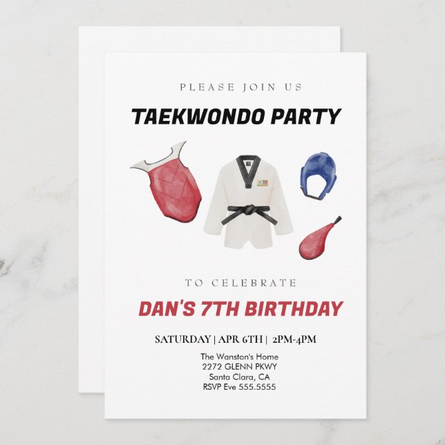 Taekwondo birthday invitation (Front/Back)