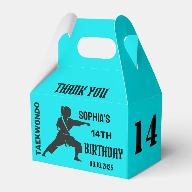 Taekwondo Birthday Party, Taekwondo Girl Player Favour Box (Back Side)