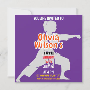 Taekwondo Birthday Party, Taekwondo Girl Player Invitation