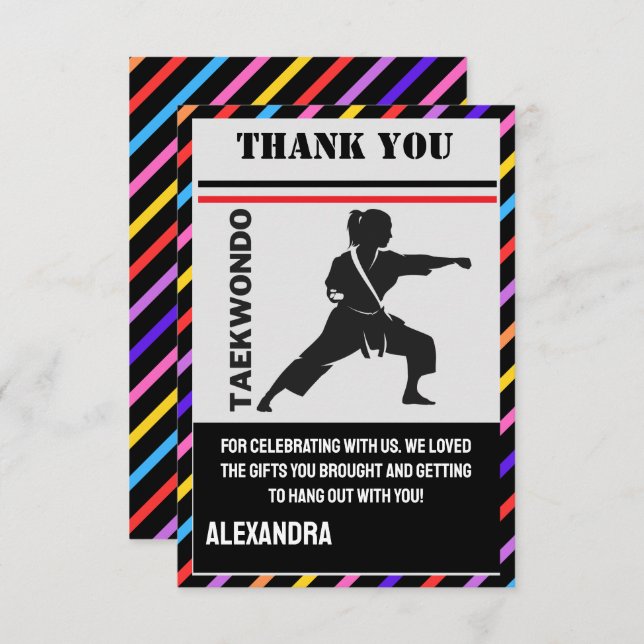 Taekwondo Birthday Party, Taekwondo Girl Player  Thank You Card (Front/Back)