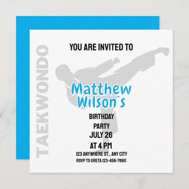 Taekwondo Birthday Party, Taekwondo Player   Invitation (Front/Back)