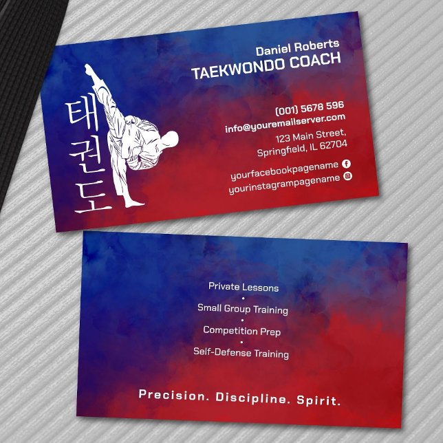 Taekwondo Coach - Martial Artist and Hangul Symbol Business Card (Creator Uploaded)