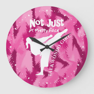 Taekwondo Cute Pink White Girly Quote Large Clock