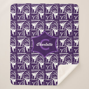 Taekwondo Cute Purple White Girly Monogrammed Sherpa Blanket