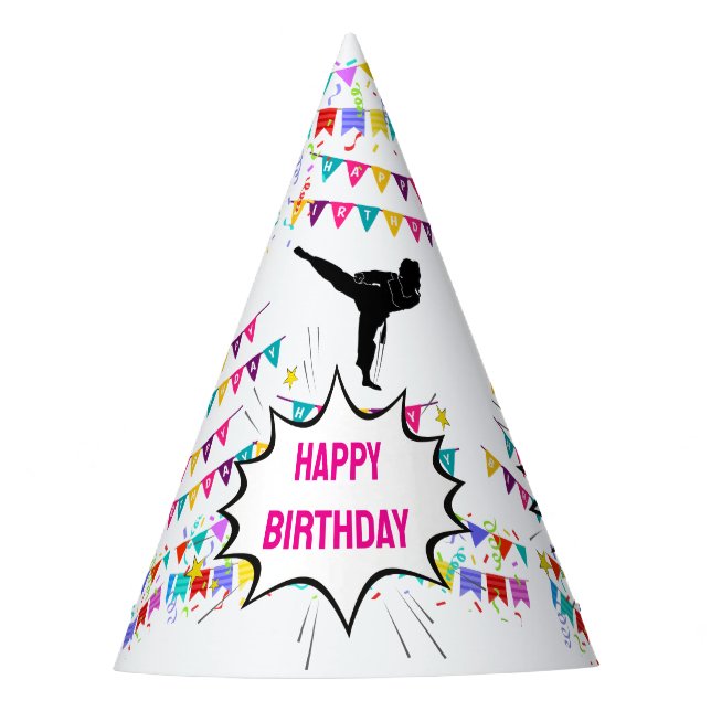 Taekwondo Girl Player Birthday Party Hat (Front)