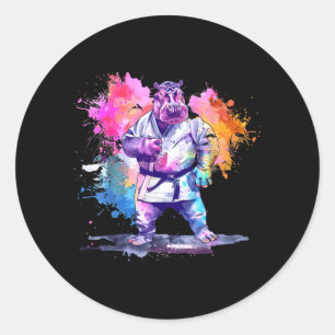 Taekwondo Hippo Kickboxing Animall Jiu-Jitsu Kung Classic Round Sticker