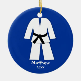 Taekwondo Karate Black Belt Blue Personalised Ceramic Tree Decoration