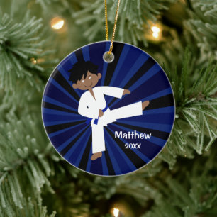 Taekwondo Karate Blue Belt Boy Personalized Ceramic Ornament