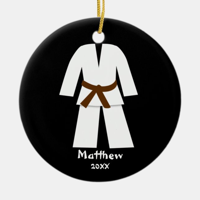 Taekwondo Karate Brown Belt Personalised Ceramic Tree Decoration (Front)