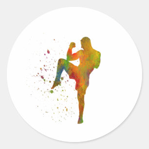 Taekwondo-karate en acuarela classic round sticker
