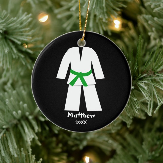 Taekwondo Karate Green Belt Personalised Ceramic Ornament (Tree)