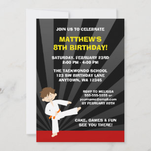 Taekwondo Karate Orange Belt Birthday Invitations
