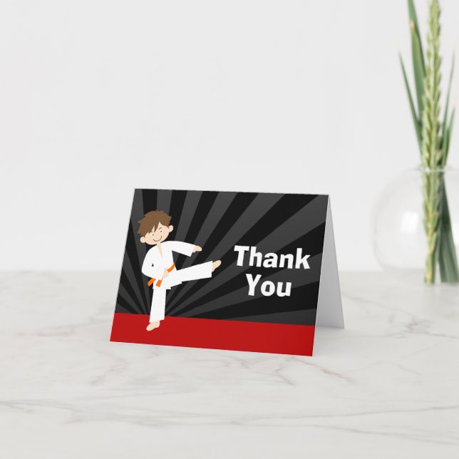 Taekwondo Karate Orange Belt Birthday Thank You Card (Front)