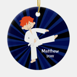 Taekwondo Karate White Belt Red Boy Personalised Ceramic Ornament