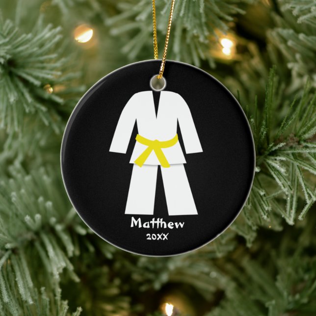 Taekwondo Karate Yellow Belt Personalised Ceramic Ornament (Tree)