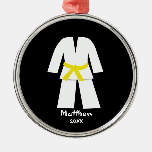 Taekwondo Karate Yellow Belt Personalised Metal Ornament (Front)