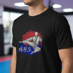 Taekwondo Kick with Korean Flag Ink Art T-Shirt
