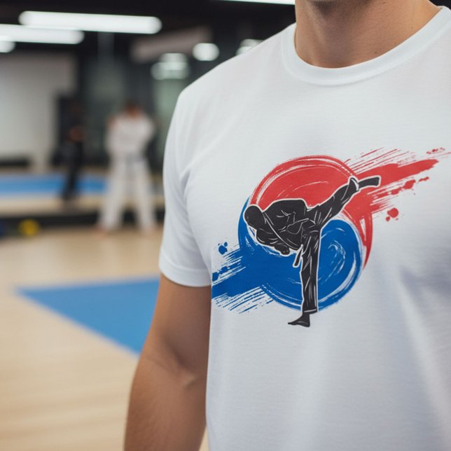 Taekwondo Kick with Korean Taegeuk Brushstroke  T-Shirt (Creator Uploaded)