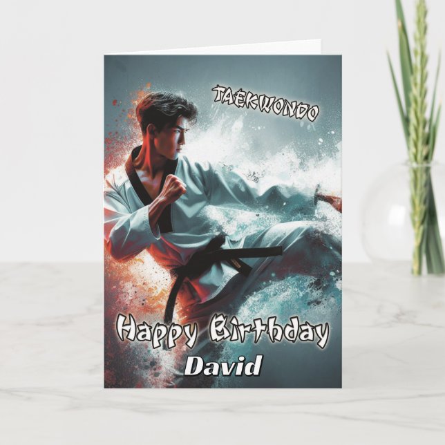 Taekwondo Kicking Spirit Birthday Card (Front)