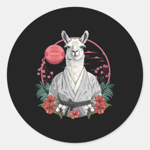 Taekwondo Llama Kickboxing Taekwondo Floral Llama Classic Round Sticker