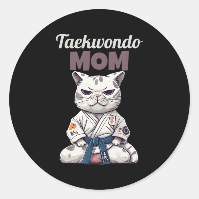 Taekwondo Mum Cat Karate Judo Classic Round Sticker (Front)