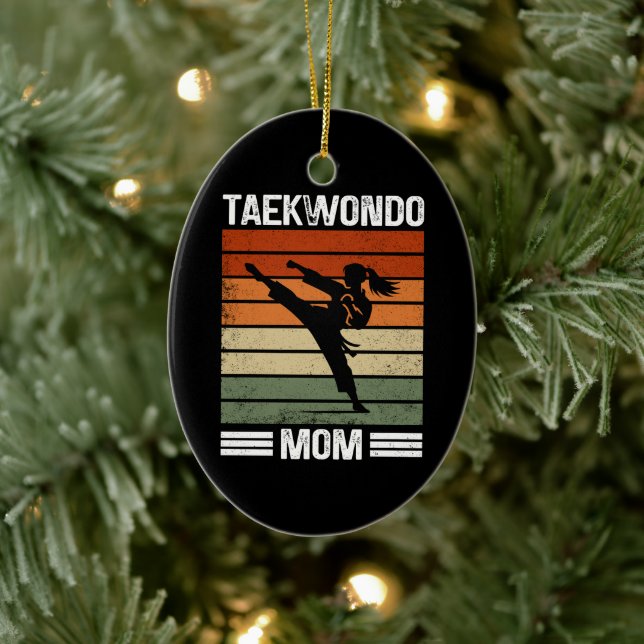Taekwondo Mum Retro Martial Arts Mum Gift Ceramic Ornament (Tree)