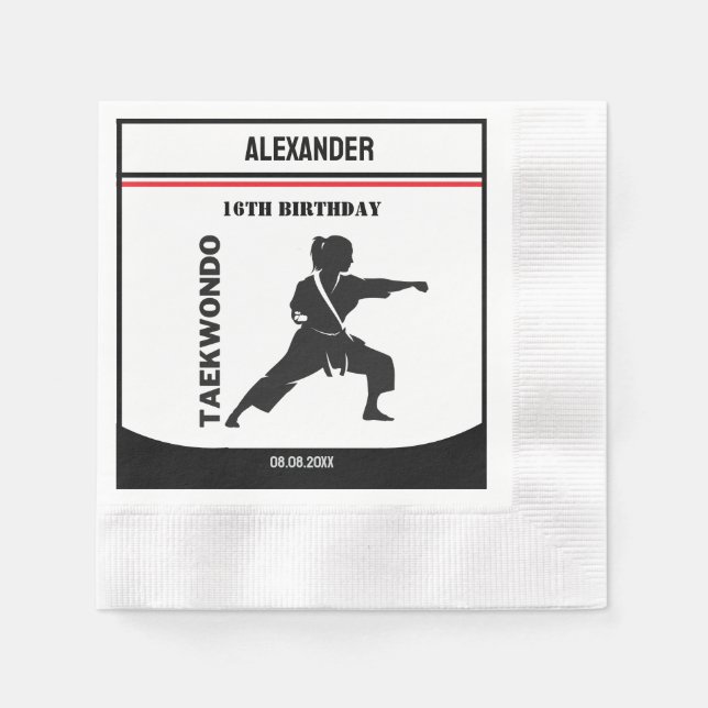 Taekwondo Player, Birthday Gift, Team Karate  Napkin (Front)